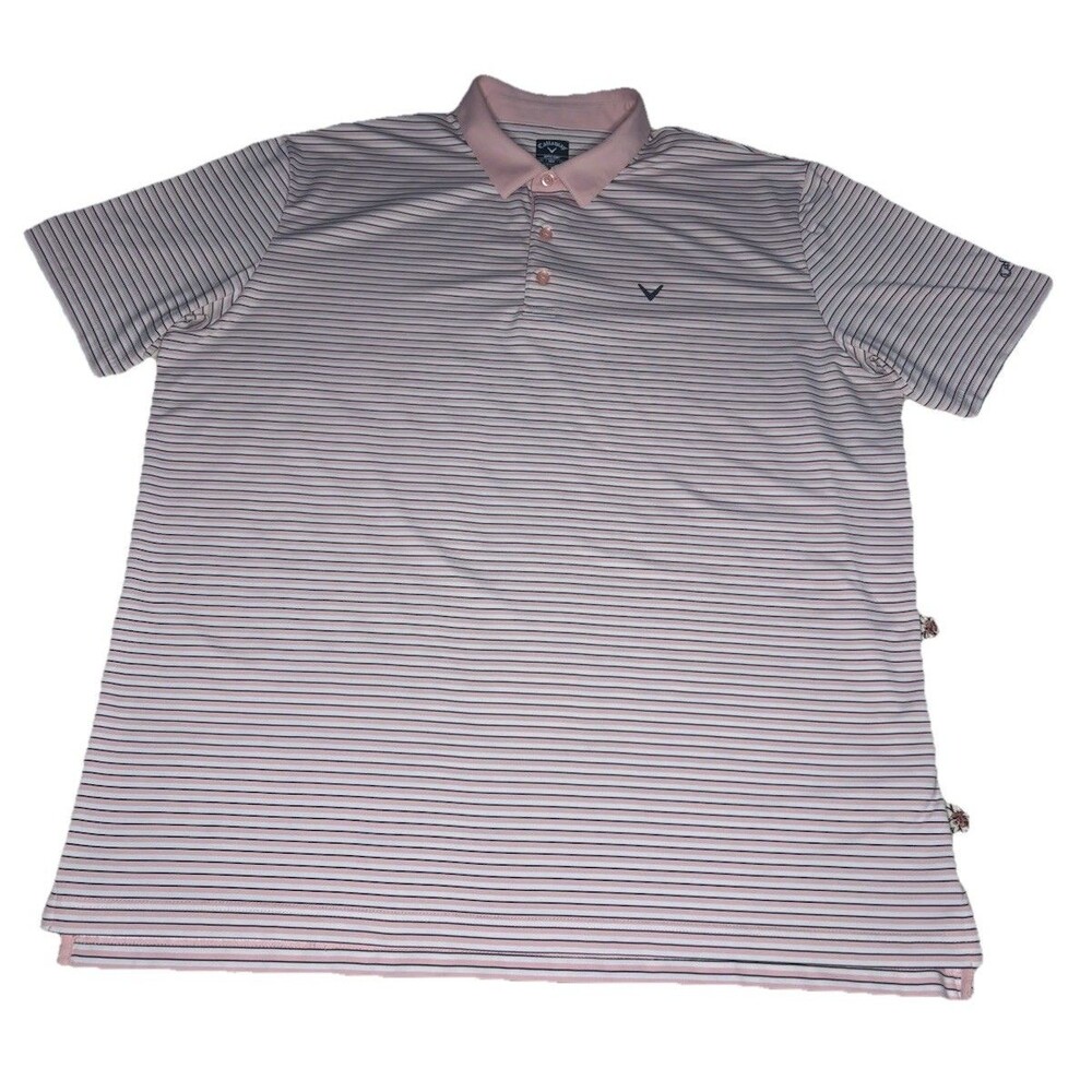Callaway‎ Polo Shirt Mens XXL Pink Striped Opti-Dri Short Sleeve Excellent Golf